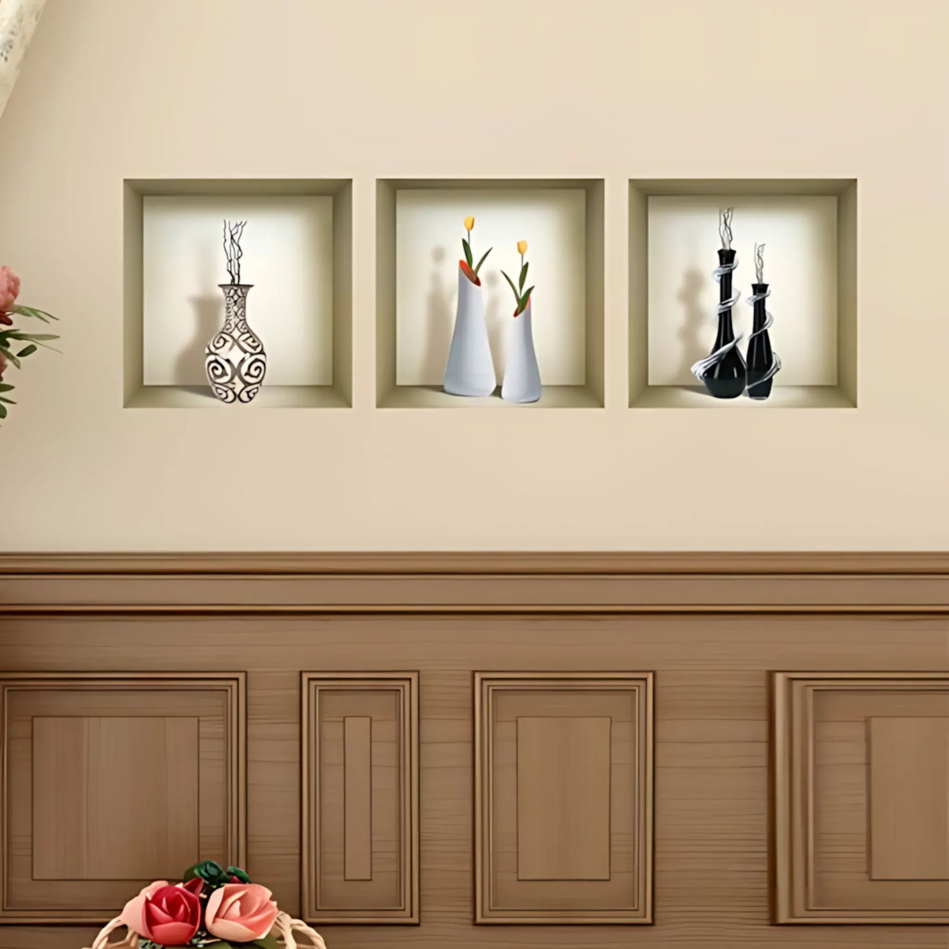 3D Wall Art Vase Decals Set of 3 Vase Home Decor