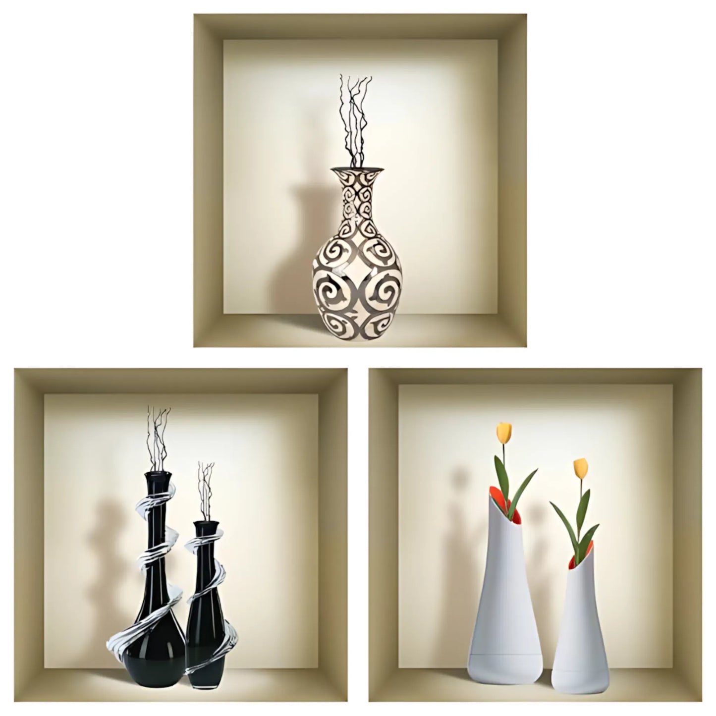 3D Wall Art Vase Decals Set of 3 Vase Home Decor