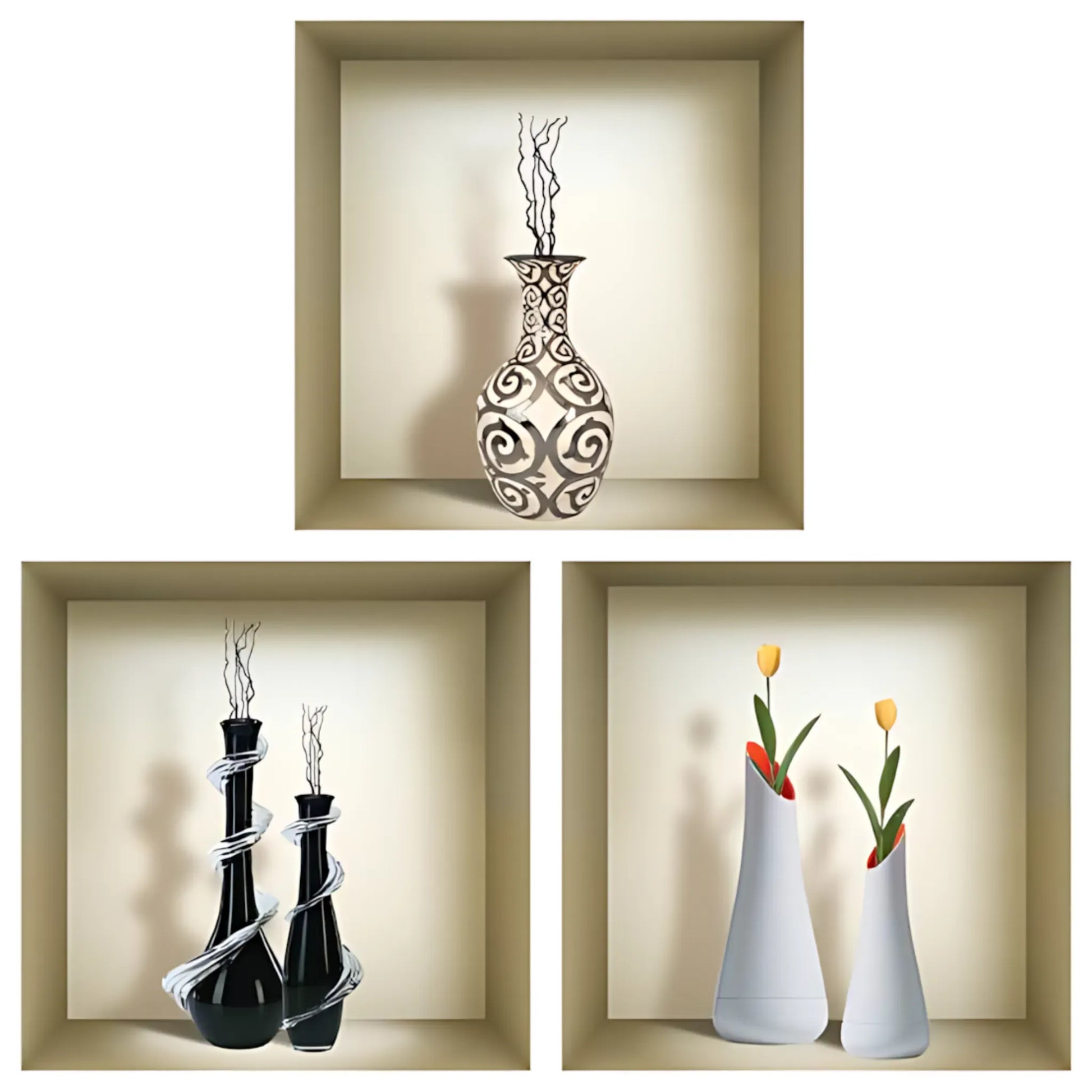 3D Wall Art Vase Decals Set of 3 Vase Home Decor