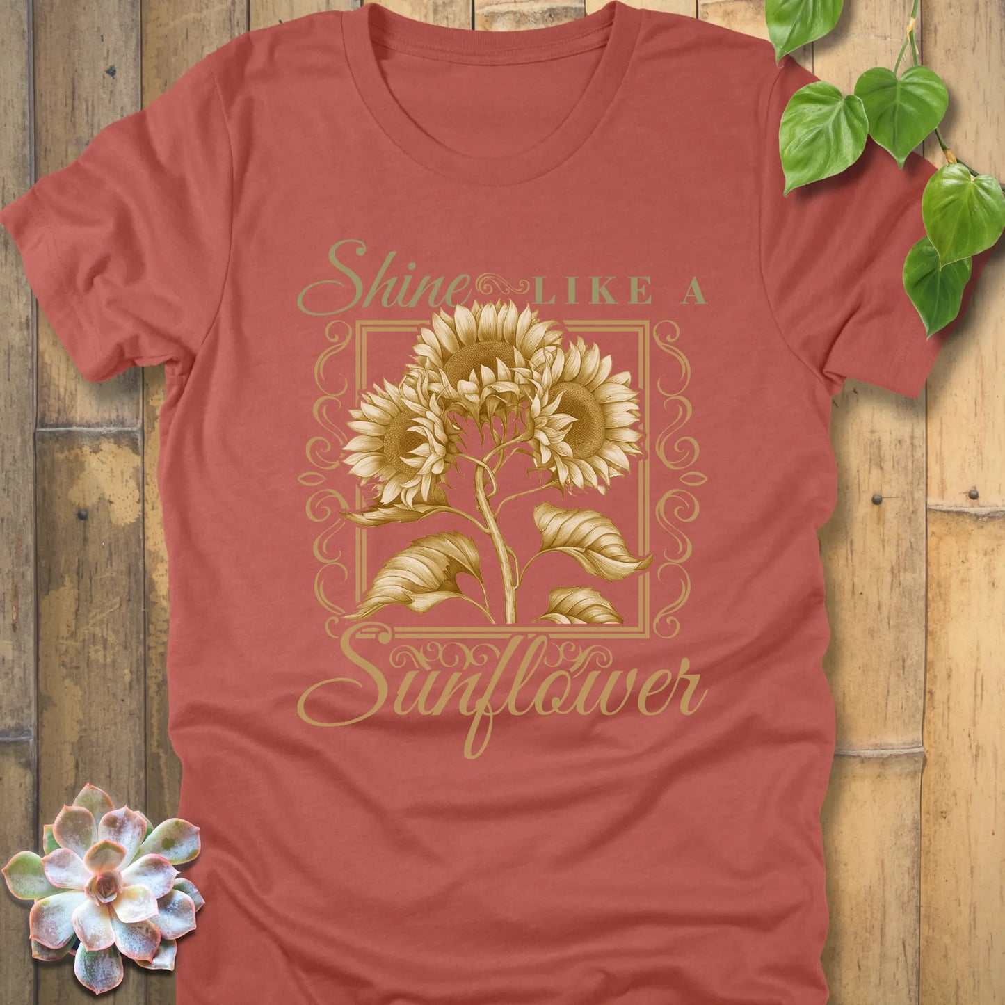 Heather Clay t-shirt featuring the design Shine Like A Sunflower with a print of frame flower.