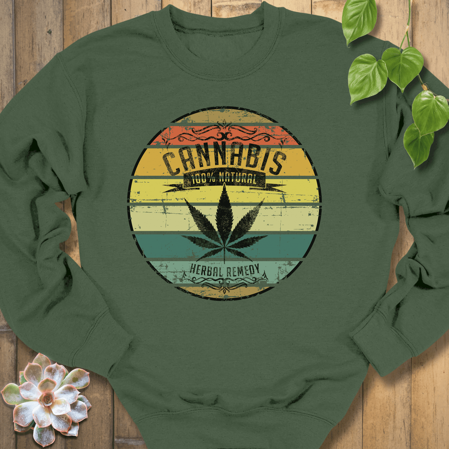 Military Green / S Cannabis 100% Natural Sweatshirt Sweatshirt