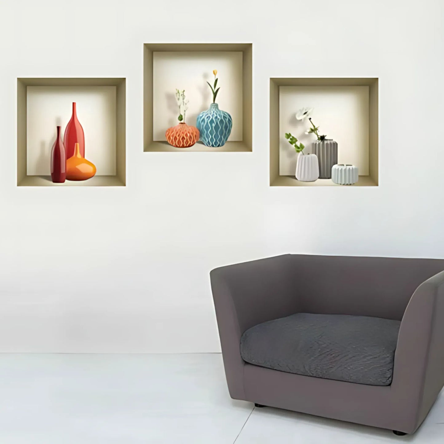 Colored Vase 3D Wall Art Decals - Set of 3 Home Decor