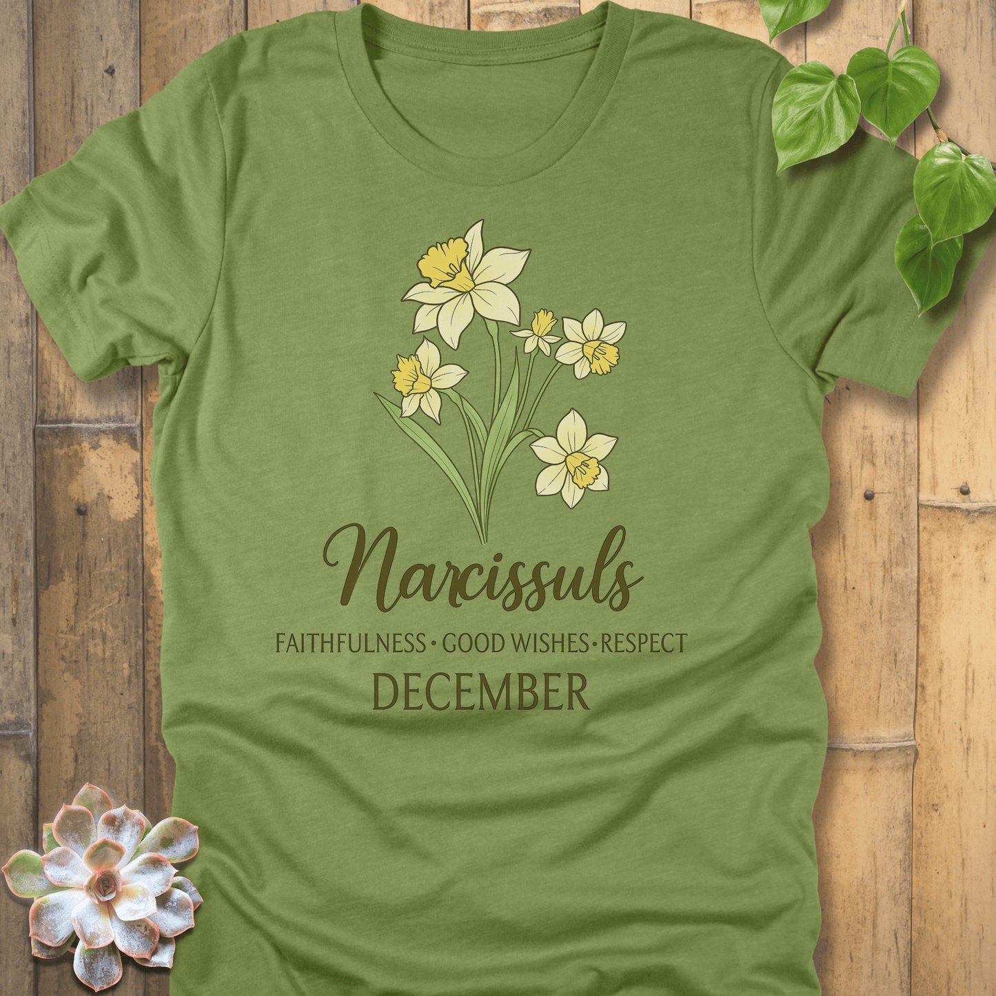 Heather Green / S December Narcissus T-shirt T-Shirt
