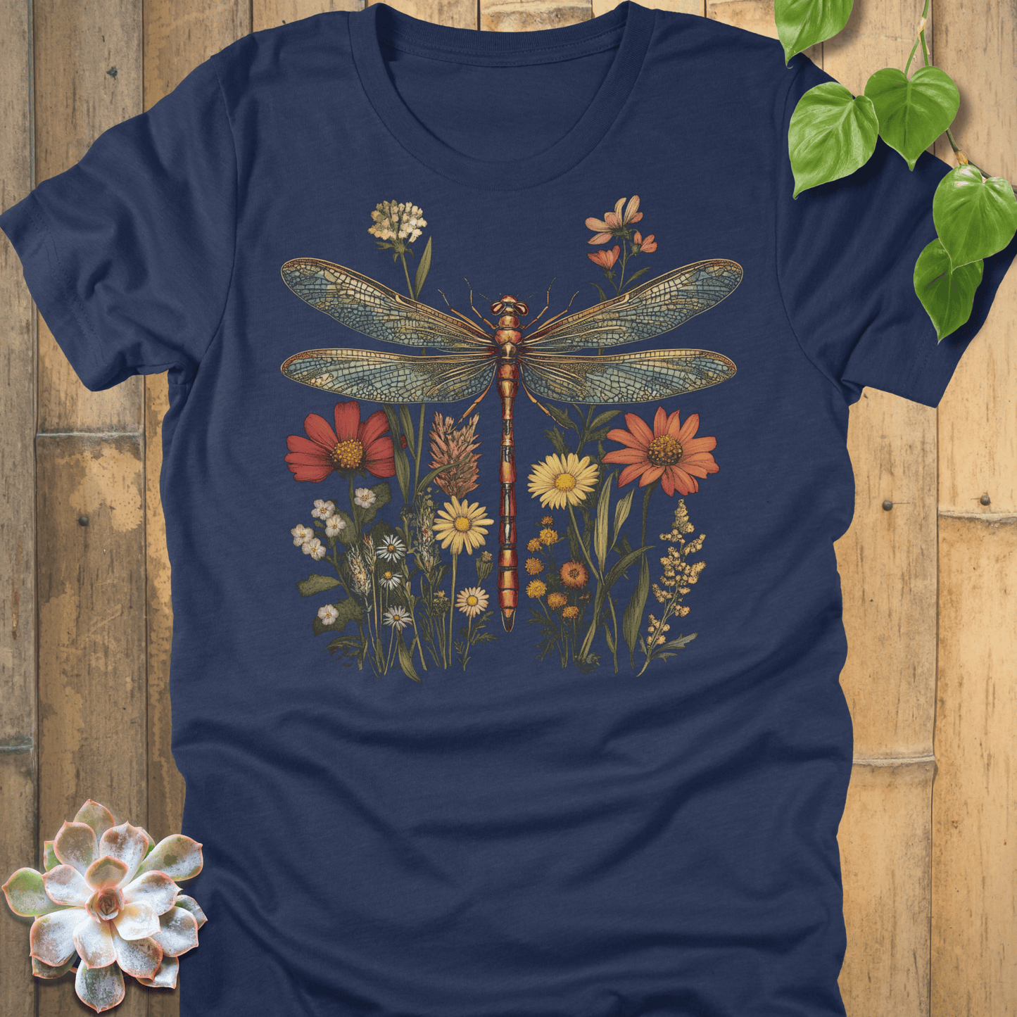 Heather Navy / S Dragonfly & Wildflower T-Shirt T-Shirt