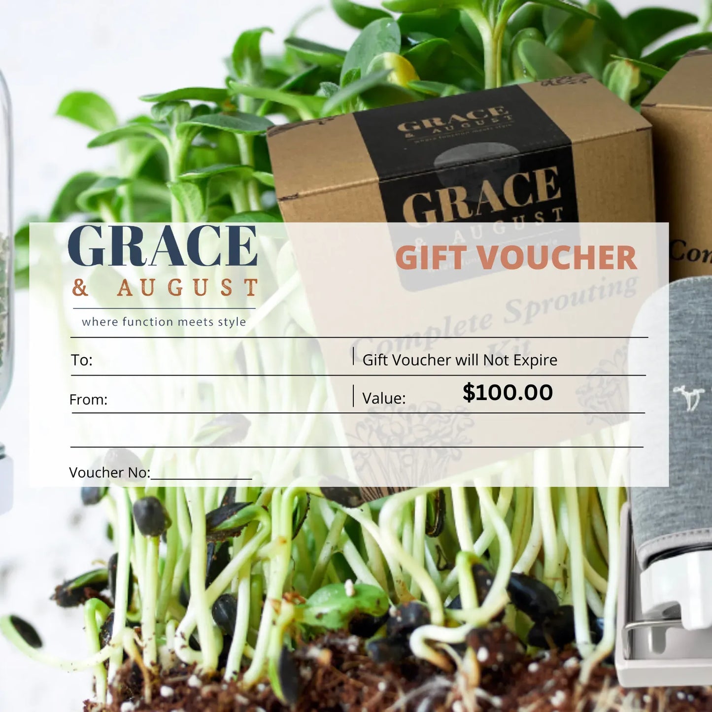 $100.00 Grace & August Gift Voucher – $15, $25, $50, or $100 (Digital Delivery) gift Voucher