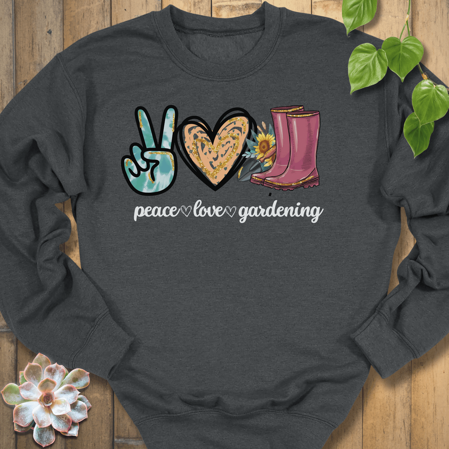 Dark Heather / S Peace Love Gardening Sweatshirt Sweatshirt