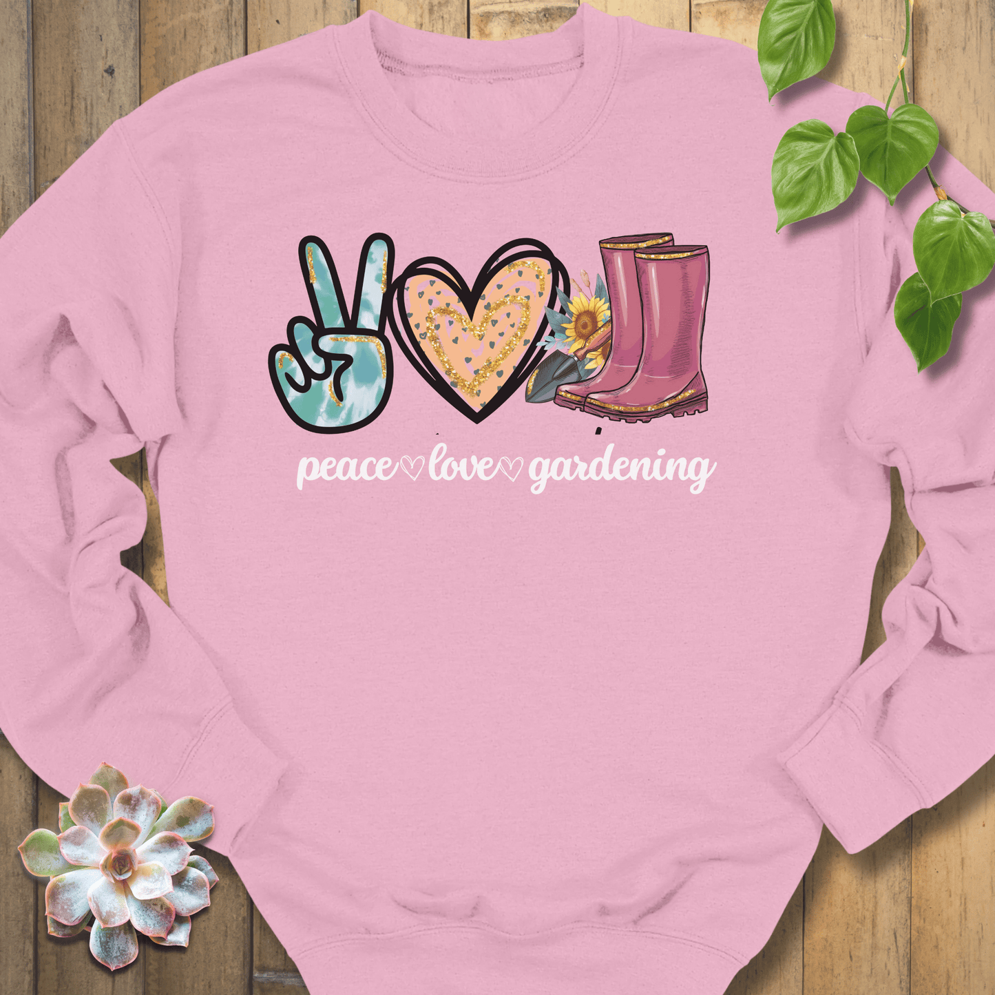 Light Pink / S Peace Love Gardening Sweatshirt Sweatshirt