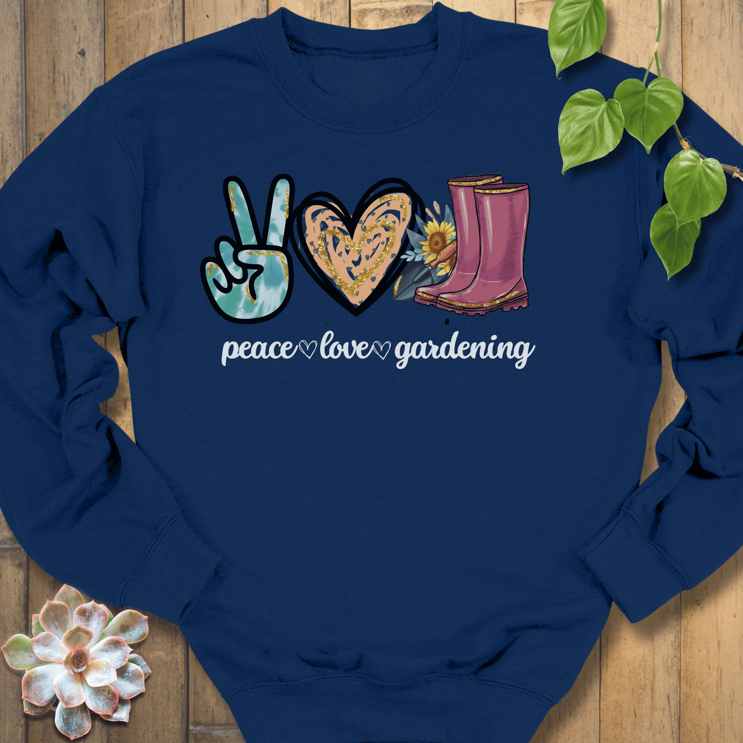 Navy / S Peace Love Gardening Sweatshirt Sweatshirt