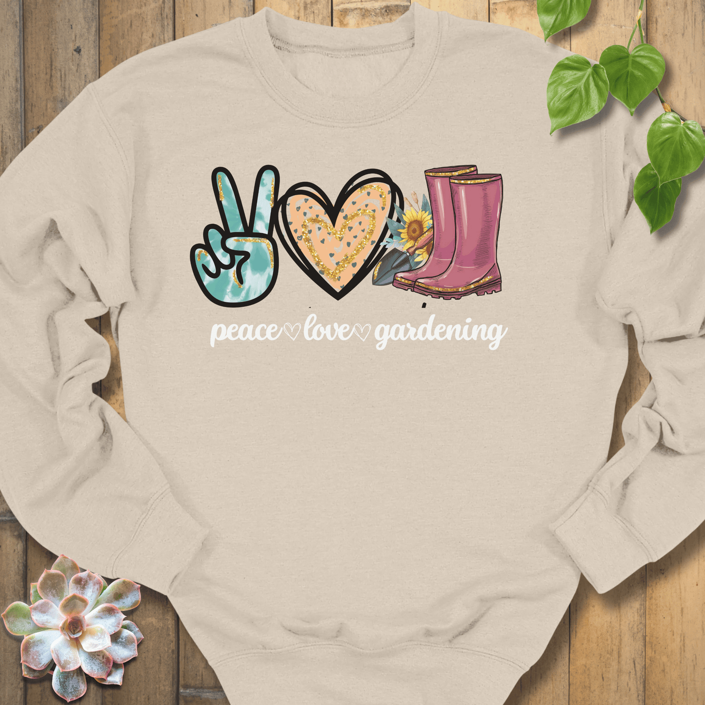 Sand / S Peace Love Gardening Sweatshirt Sweatshirt