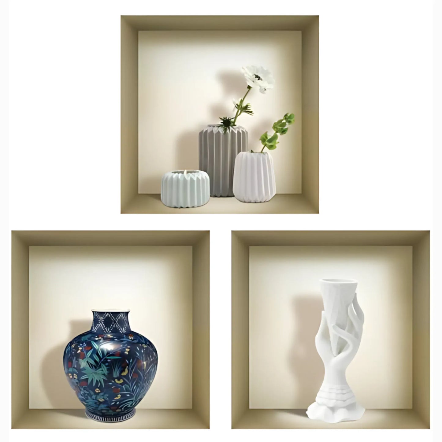 12 x 12 inch (30.5 x 30.5 cm) Vase 3D Wall Art Decals - Set of 3 Home Decor