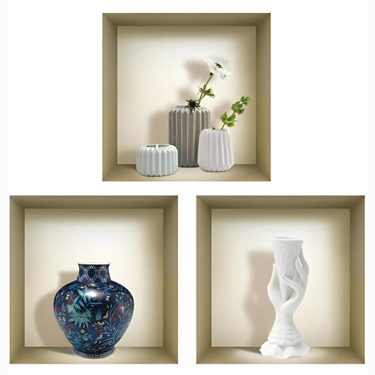 12 x 12 inch (30.5 x 30.5 cm) Vase 3D Wall Art Decals - Set of 3 Home Decor