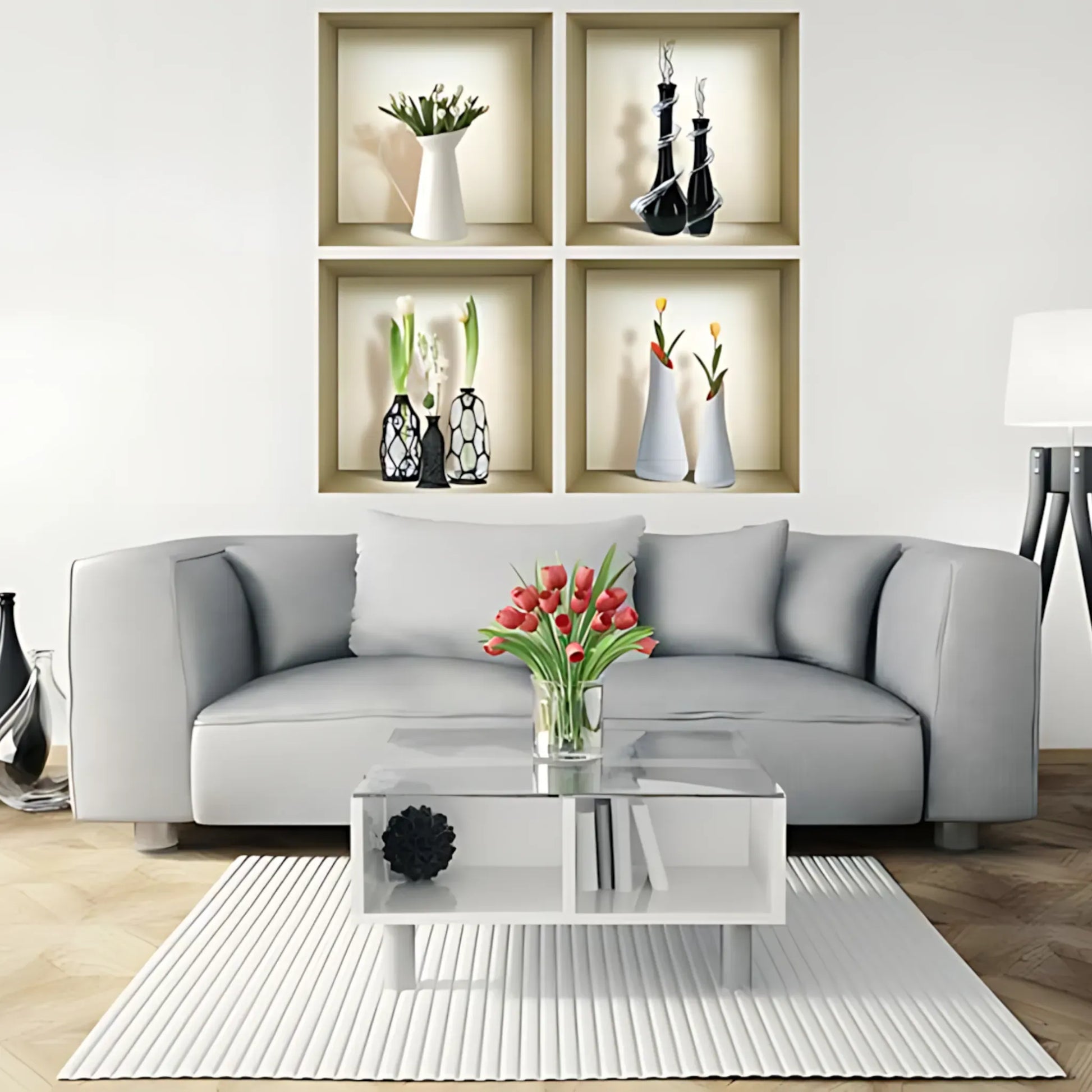 Vase 3D Wall Art Decals - Set of 4 Home Decor