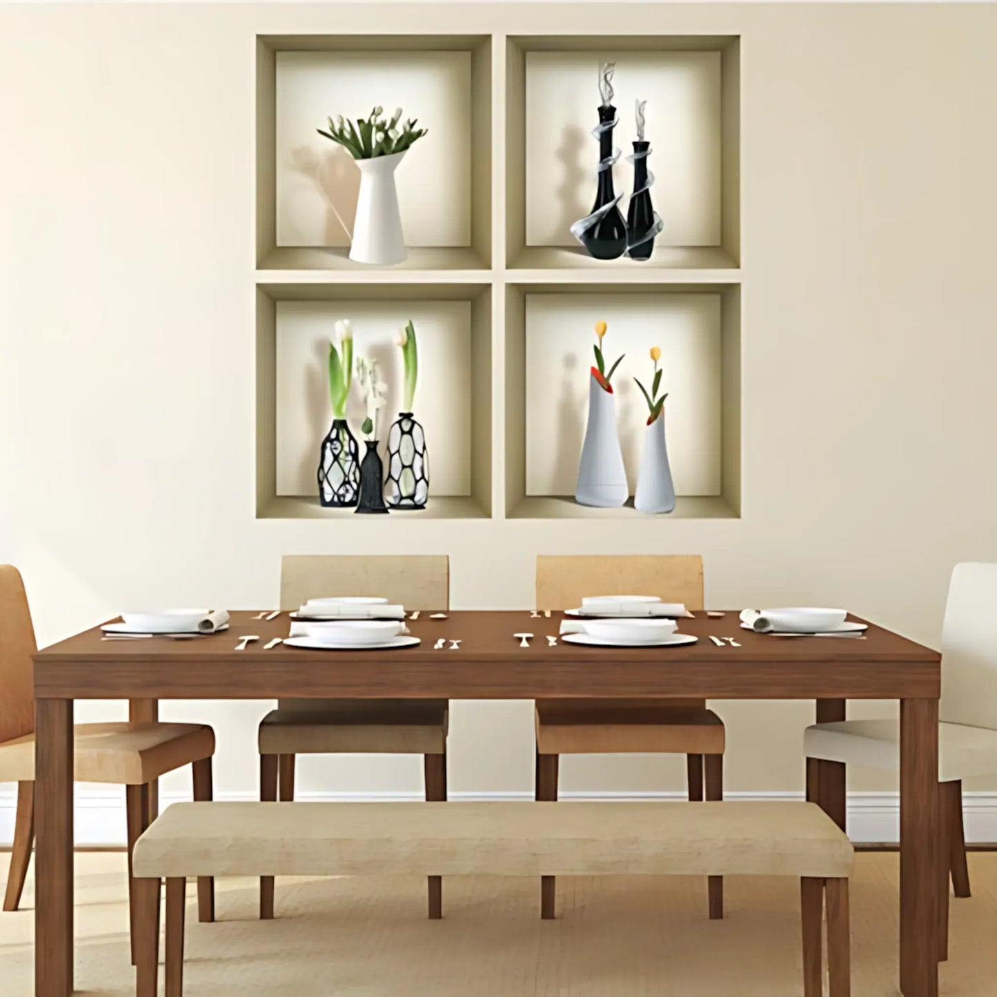 Vase 3D Wall Art Decals - Set of 4 Home Decor