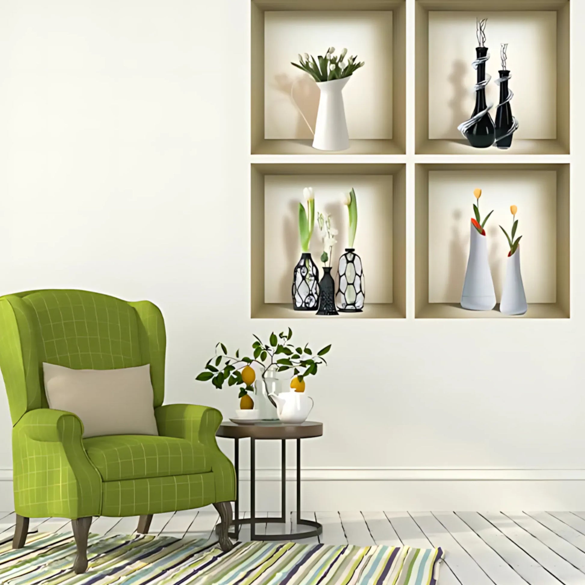Vase 3D Wall Art Decals - Set of 4 Home Decor