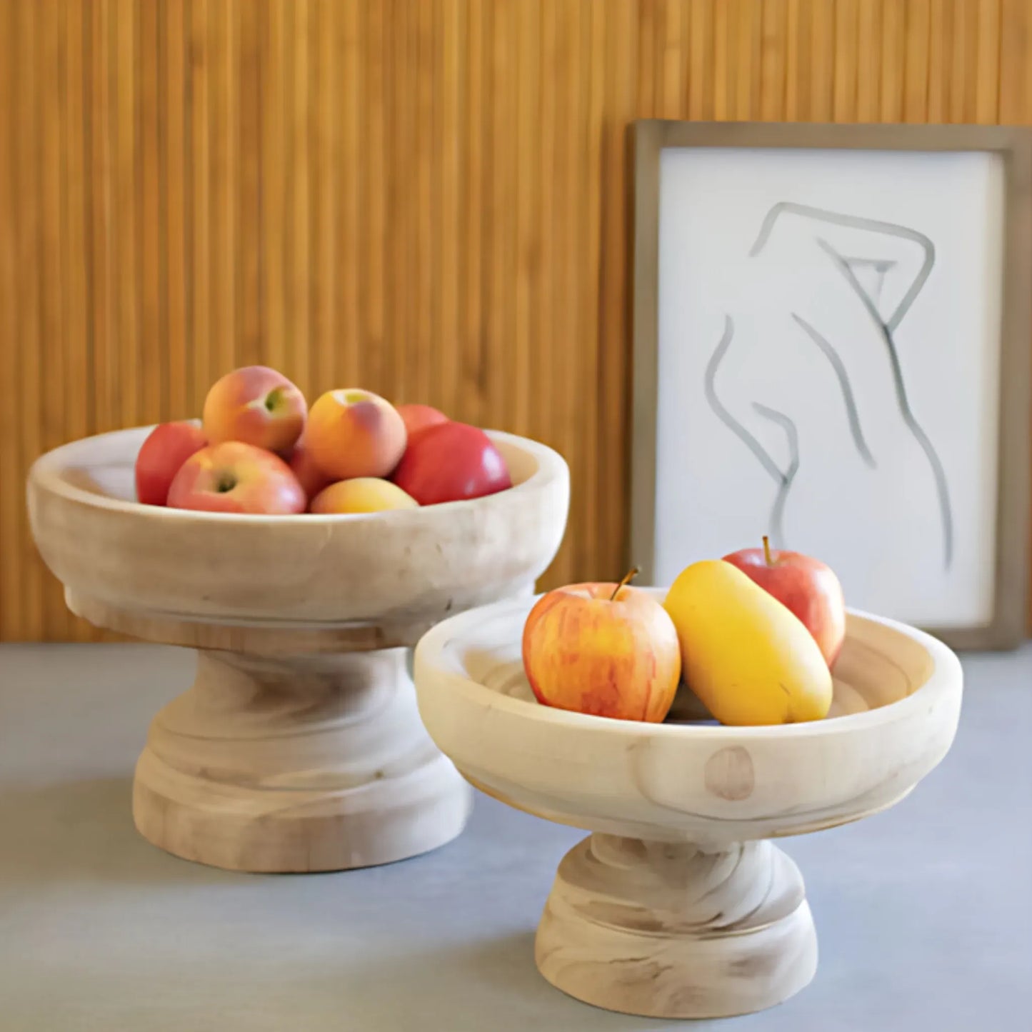 Natural / Set Of 2 Vintage Wooden Compotes Wooden Compotes