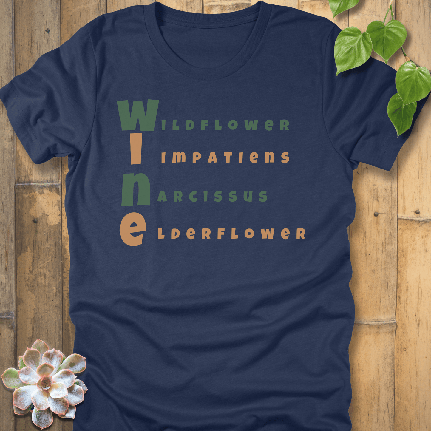 Heather Navy / S Wine Flower T-Shirt T-Shirt