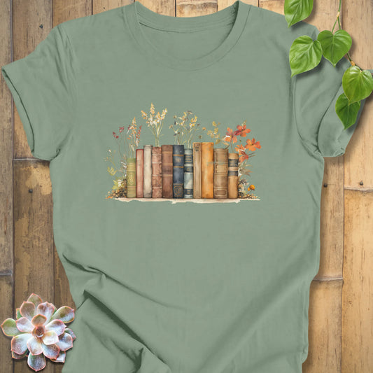 botanical bookshelf shirt