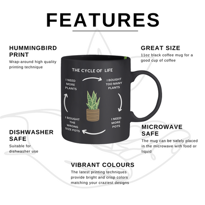 Funny Coffee Mug for Gardeners, "The Cycle of Life" Gardeners Mug Black