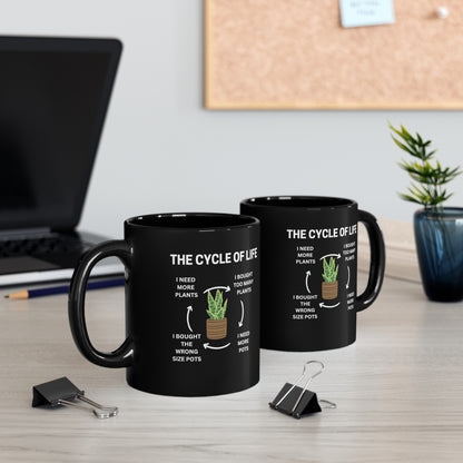 Funny Coffee Mug for Gardeners, "The Cycle of Life" Gardeners Mug Black