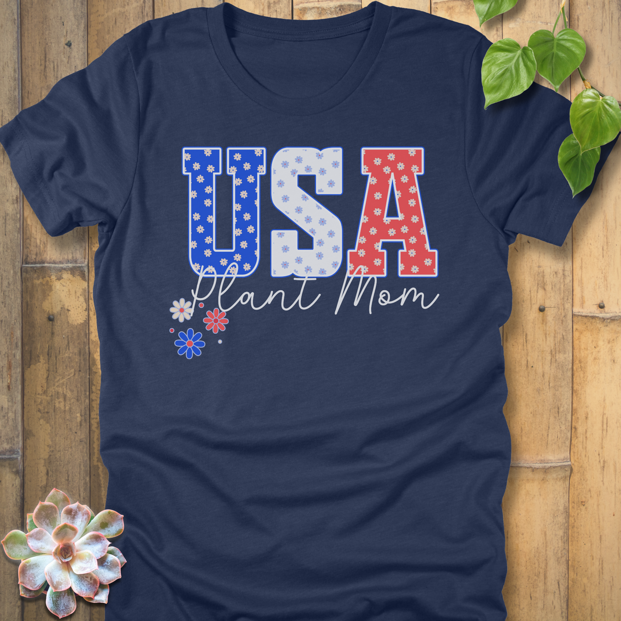 Heather Navy / S USA Plant Mom T-Shirt T-Shirt