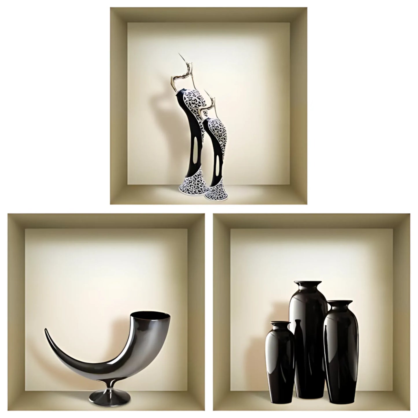 12 x 12 inch (30.5 x 30.5 cm) 3D Wall Art Decor Decals - Set of 3 Home Decor