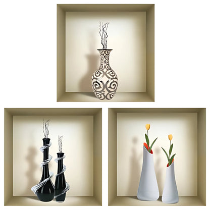 3D Wall Art Vase Decals Set of 3 Vase Home Decor