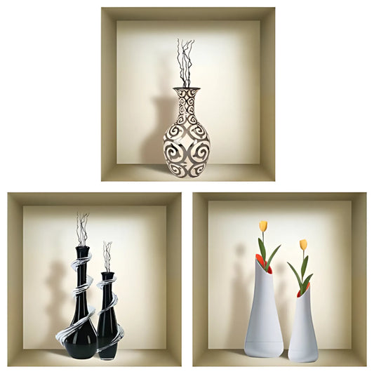 3D Wall Art Vase Decals Set of 3 Vase Home Decor