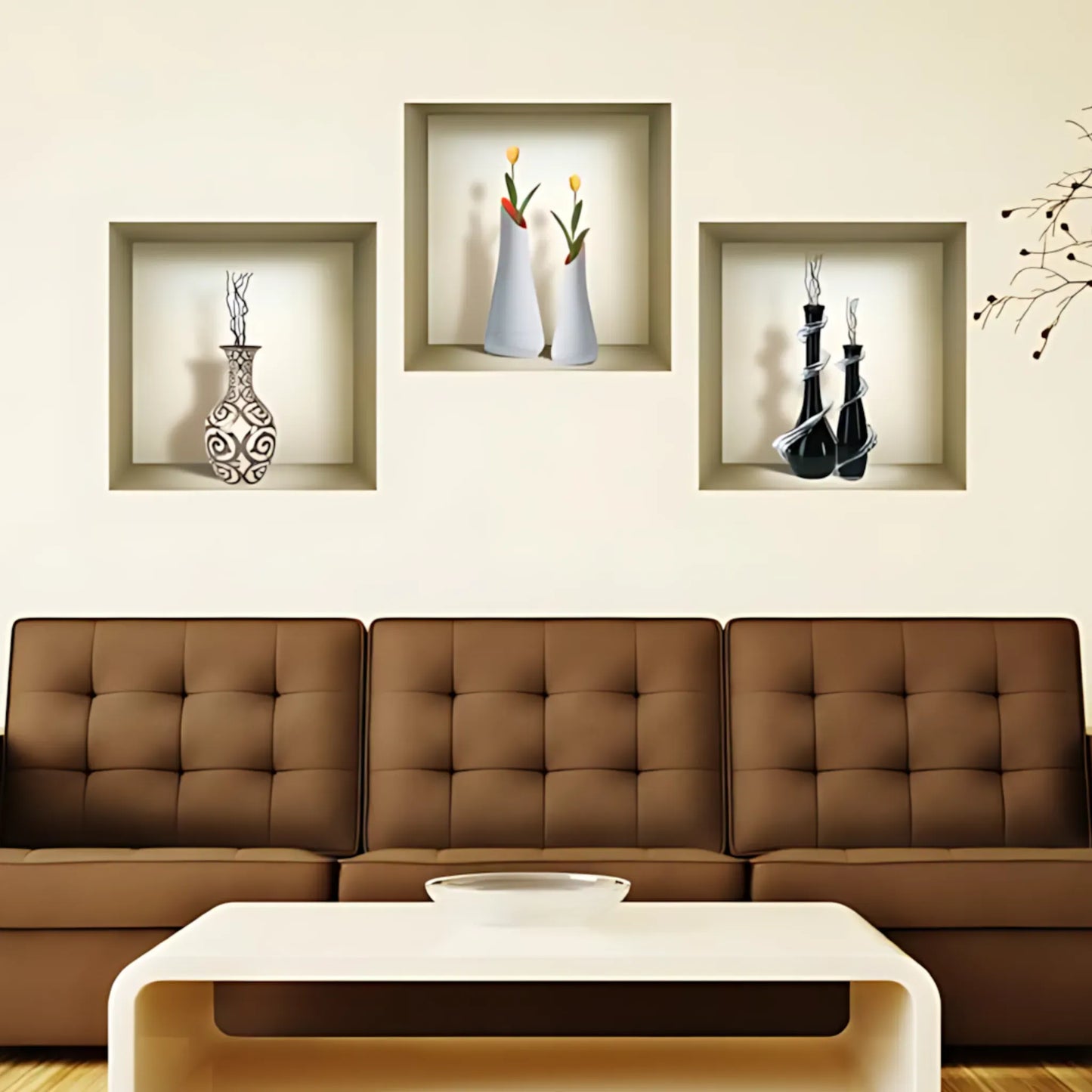 12 x 12 inch (30.5 x 30.5 cm) 3D Wall Art Vase Decals Set of 3 Vase Home Decor