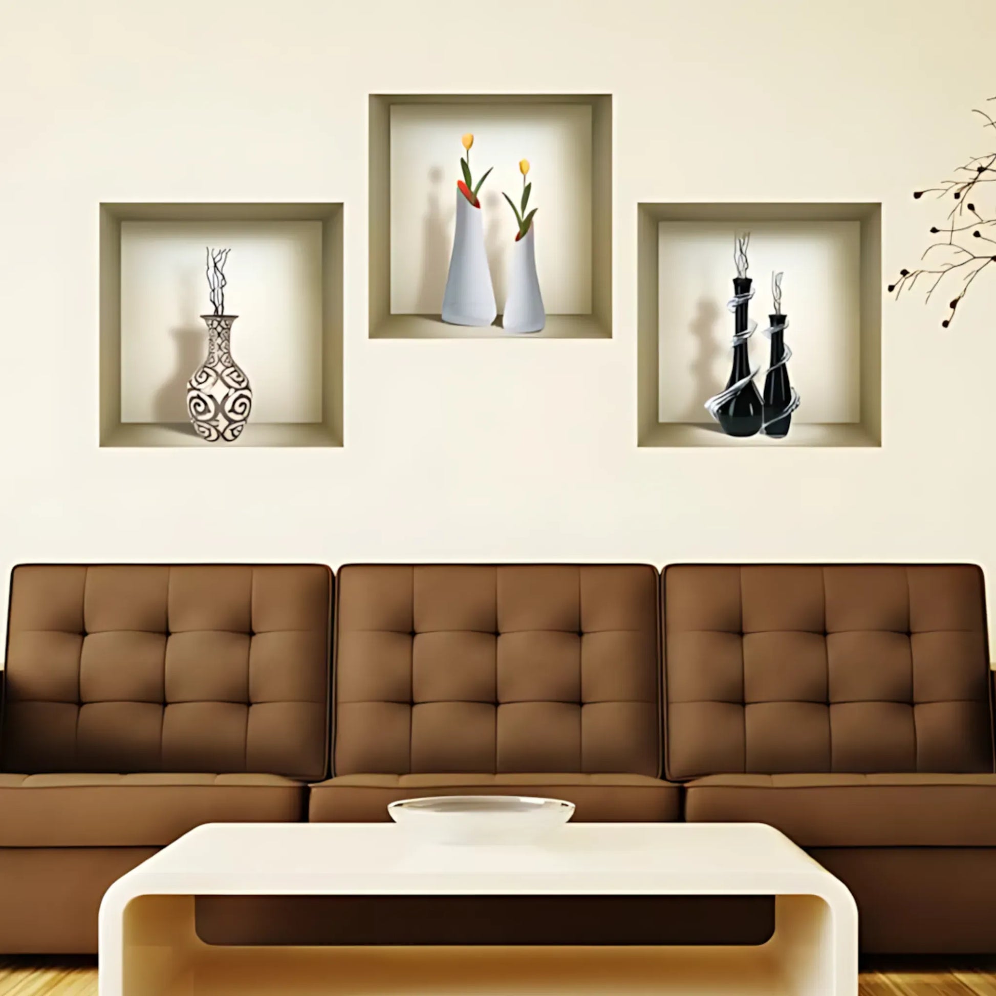 12 x 12 inch (30.5 x 30.5 cm) 3D Wall Art Vase Decals Set of 3 Vase Home Decor