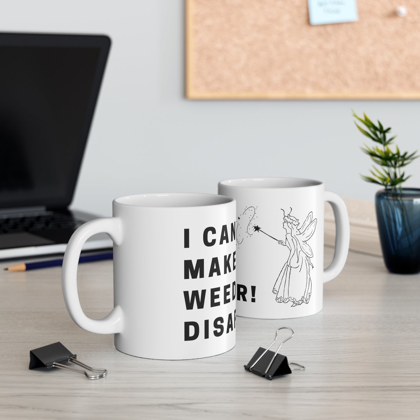 Novelty Coffee Mugs for Gardeners, funny coffee cup with the saying "I Can Make Weeds Disappear" on it