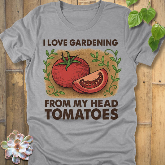 Athletic Heather t-shirt featuring the design I Love Gardening printed in bold letters, perfect plant lover shirt.