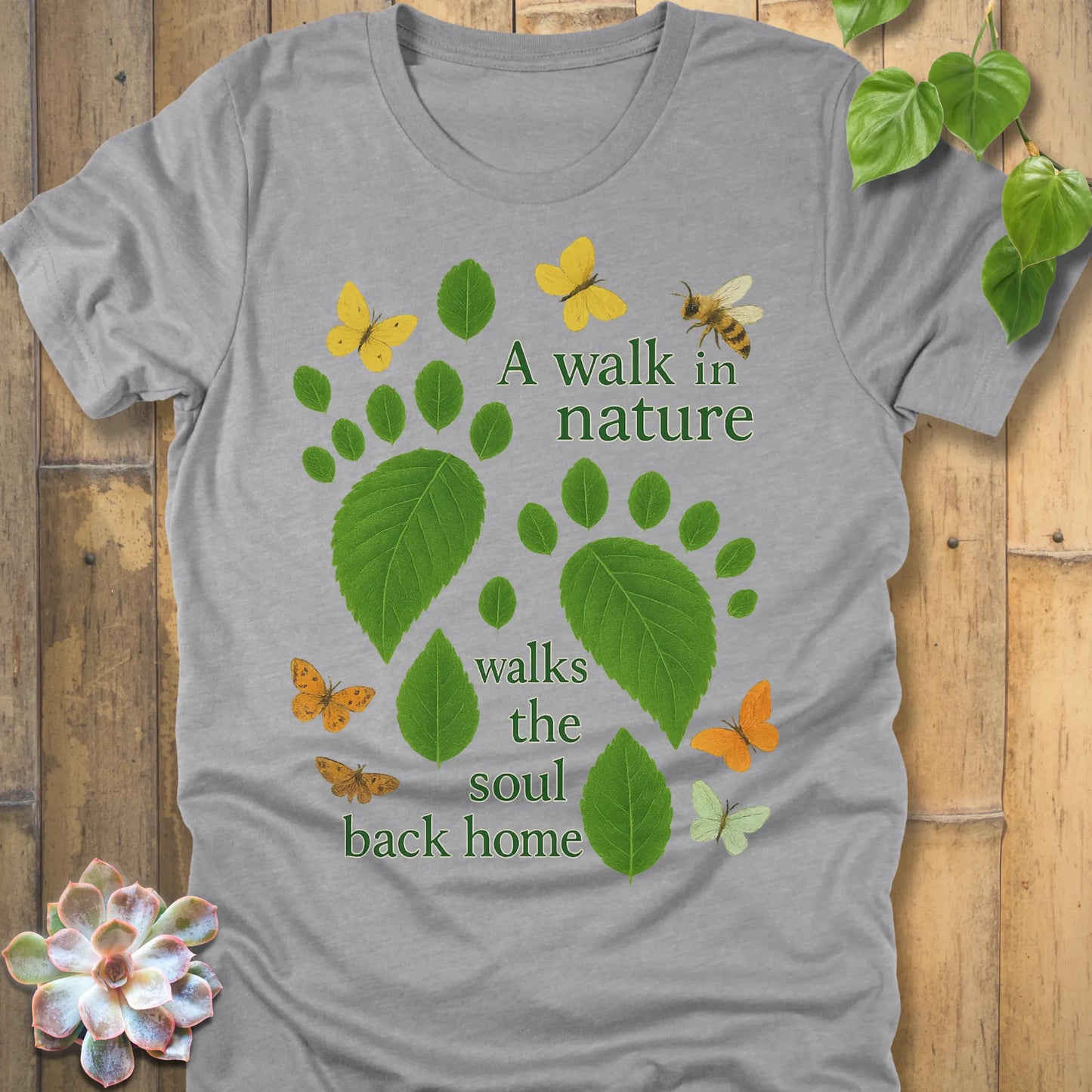 Athletic Heather t-shirt featuring the design Walk In Nature printed natures design, outdoor adventure shirt.