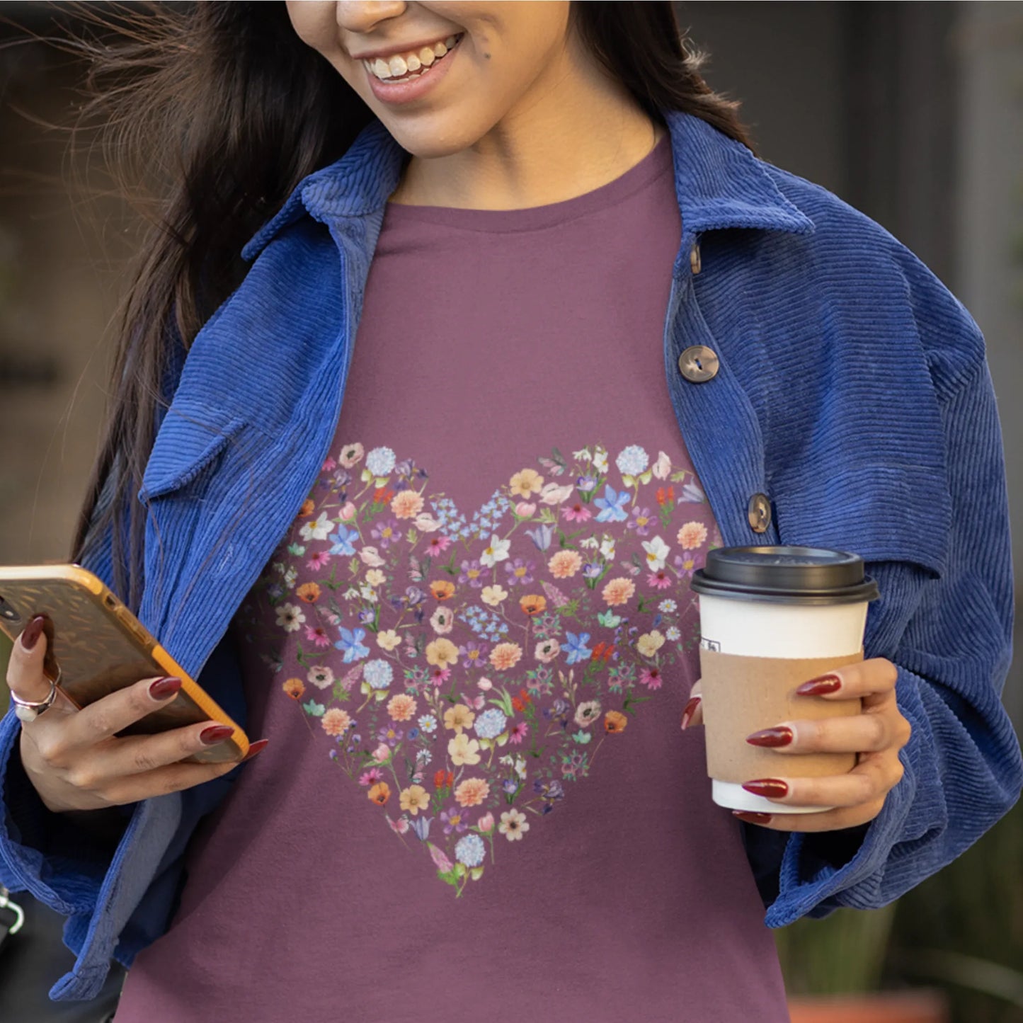 Heart-shaped flower design shirt
