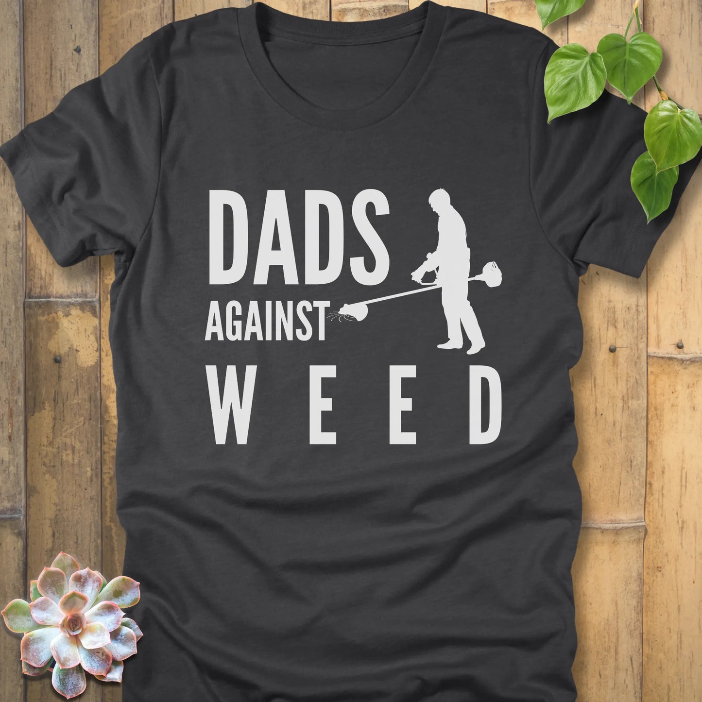 Dark Grey Heather t-shirt featuring the design Dads Against Weed printed with man mowing.