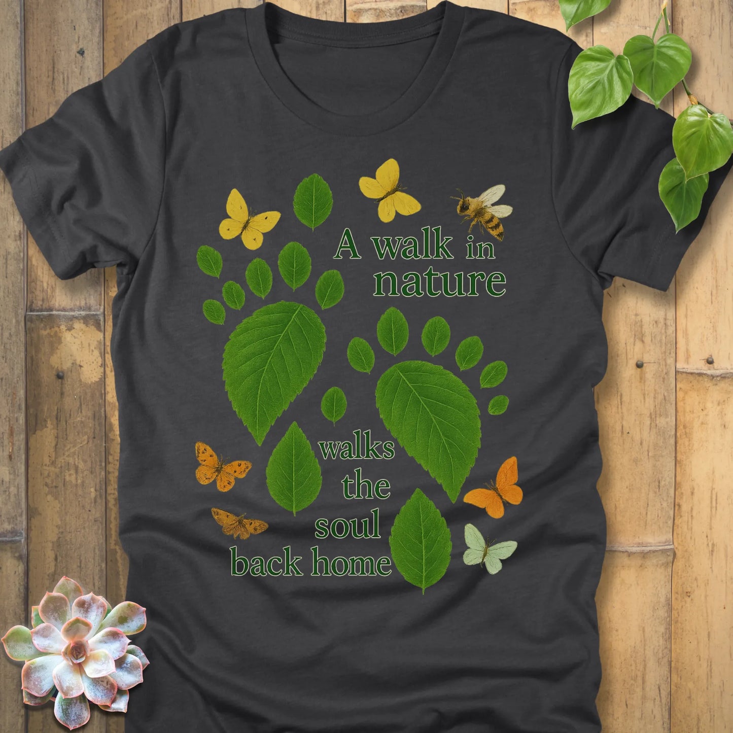 Dark Grey Heather t-shirt featuring the design Walk In Nature printed natures design, outdoor adventure shirt.