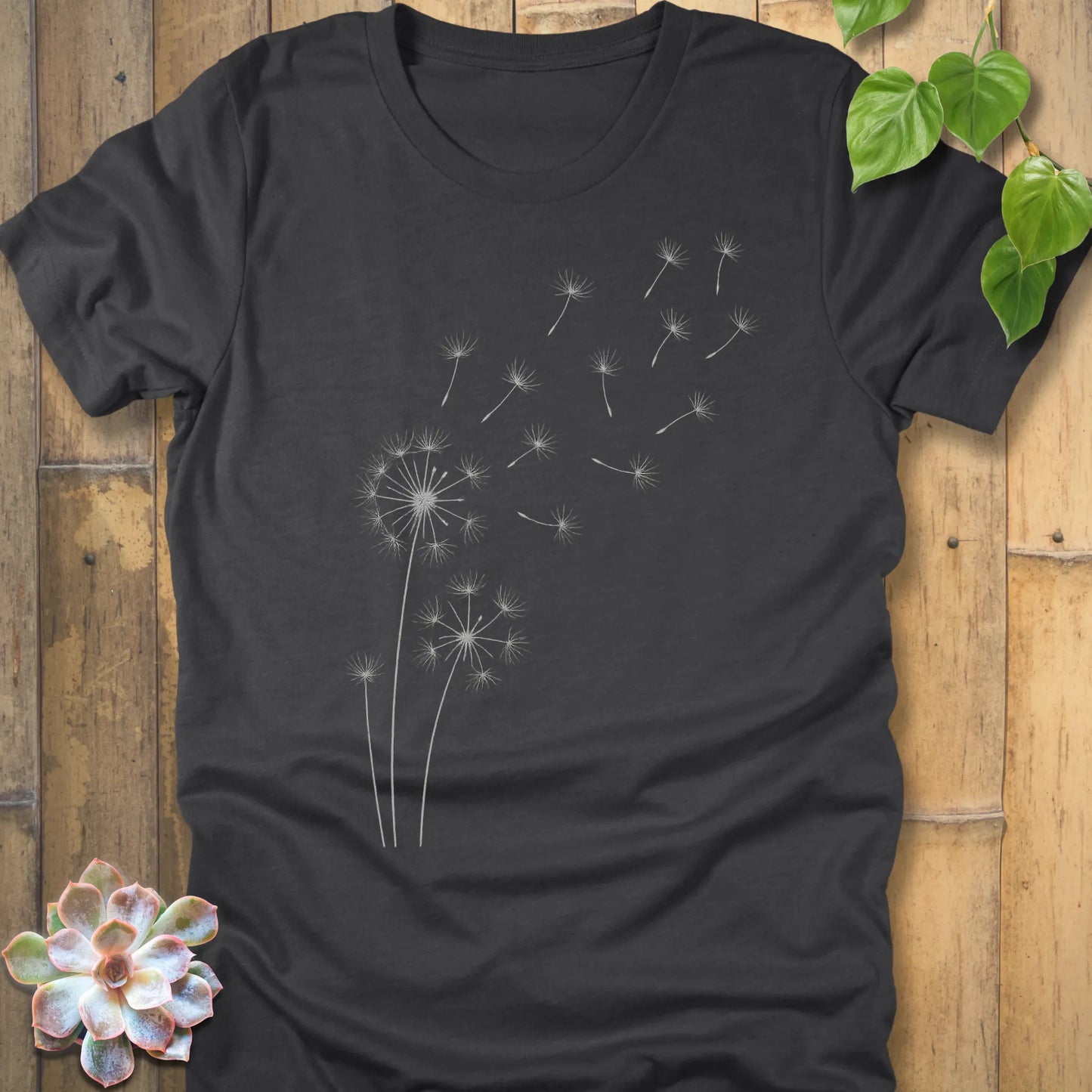 Dark Grey Heather t-shirt featuring the design Wishes Come True printed in floral graphic tee.