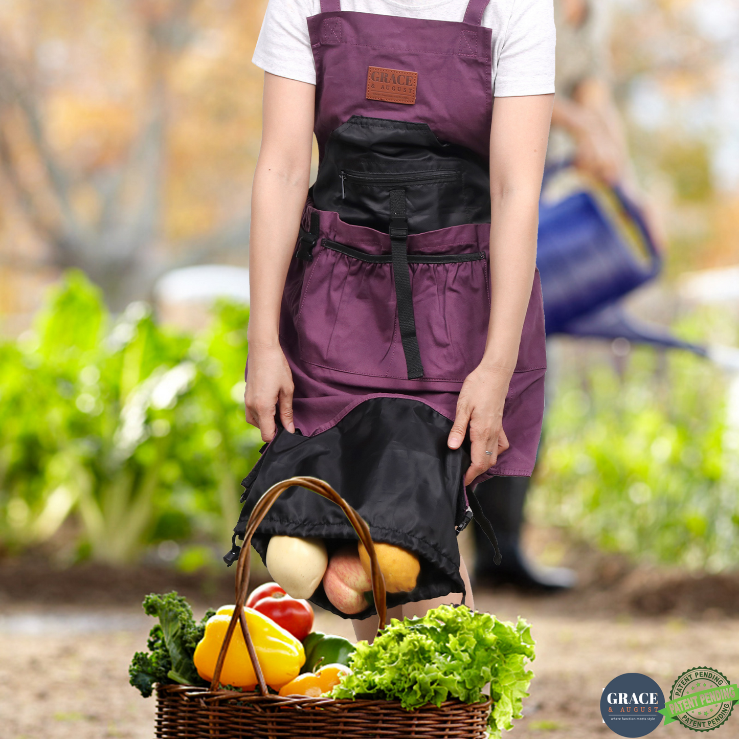 Garden Apron, Gardening Apron with Pockets - Canvas & Adjustable, Great Gift for Gardeners - Aubergine