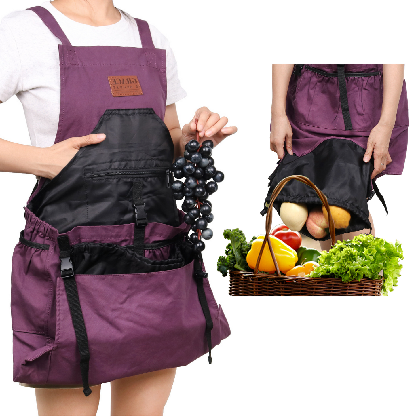 Garden Apron, Gardening Apron with Pockets - Canvas & Adjustable, Great Gift for Gardeners - Aubergine