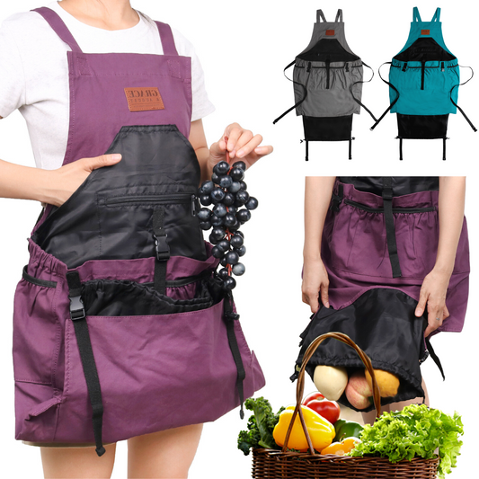 Garden Apron, Gardening Apron with Pockets - Canvas & Adjustable, Great Gift for Gardeners - Aubergine