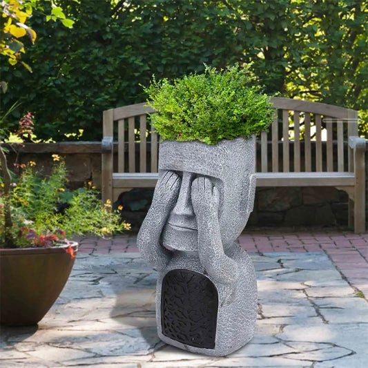 1Pcs New See Hear Speak No Evil Garden Easter Island Statues Creative Garden Resin Sculpture Outdoor Decoration