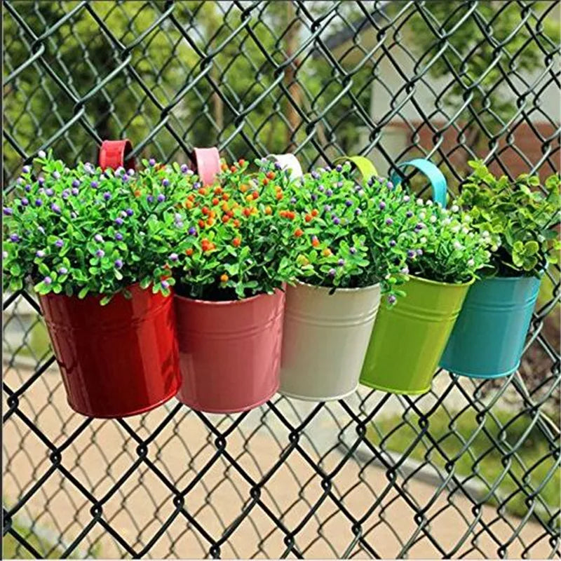 New 10 Pcs Metal Iron Hanging Planters Balcony Garden Plant Pots Bucket Flower Pot Holders For Wall Vase Fence Window Home Decor