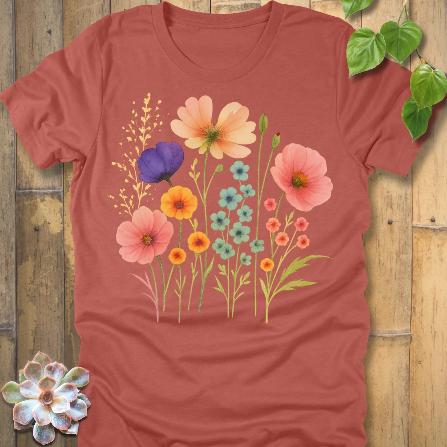 Heather Clay t-shirt featuring the design Beautiful Day printed in flower graphic design, casual graphic tee.