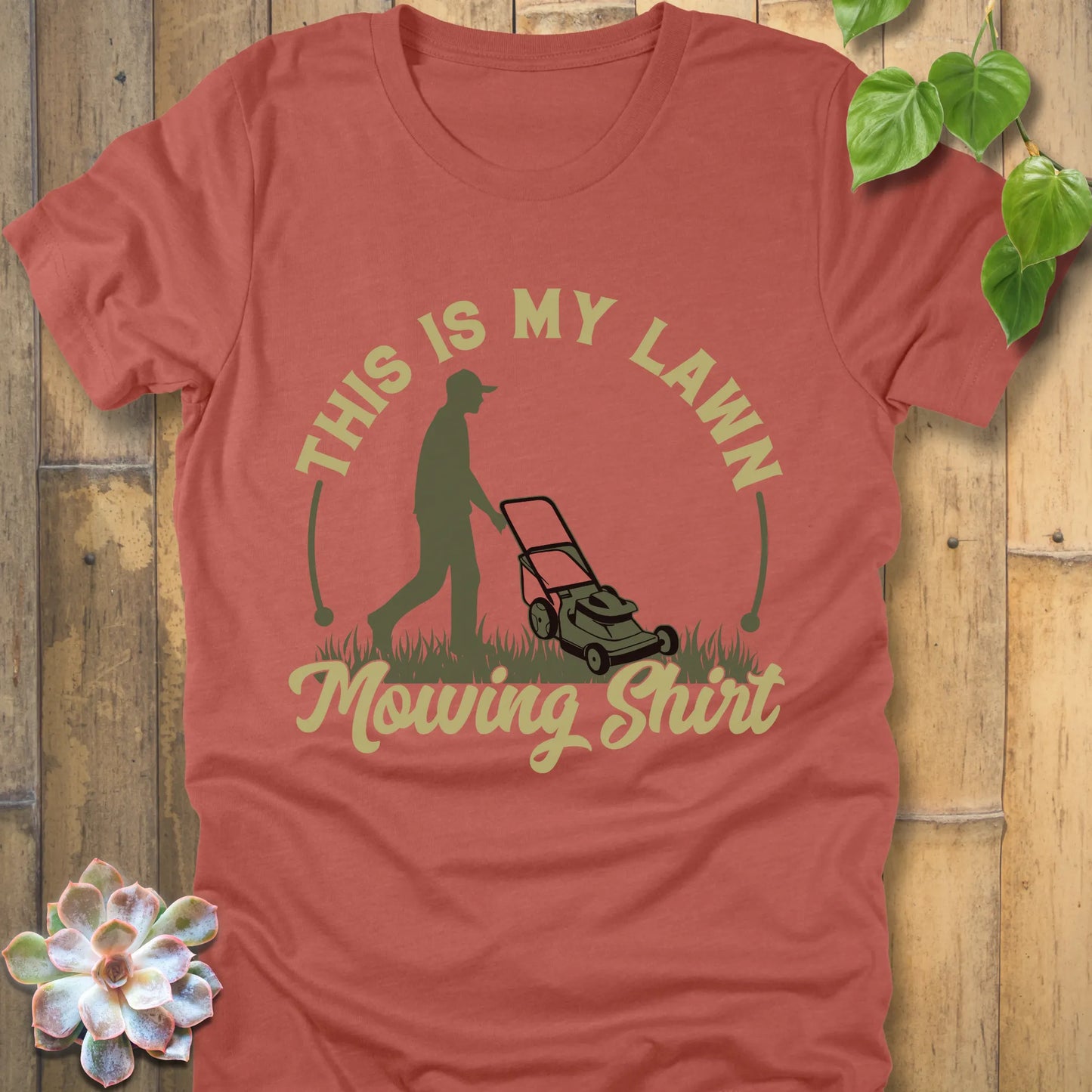 Heather Clay t-shirt featuring the design This is my lawn mowing with a man using a lawn mower.