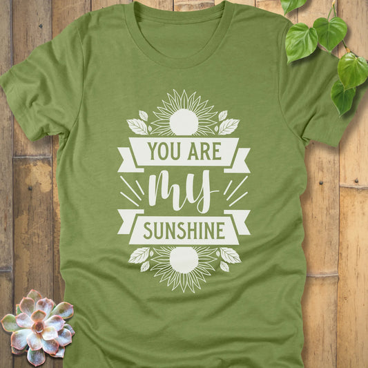 Heather Green t-shirt featuring the design You are my sunshine printed in bold letters with a sunflower graphic