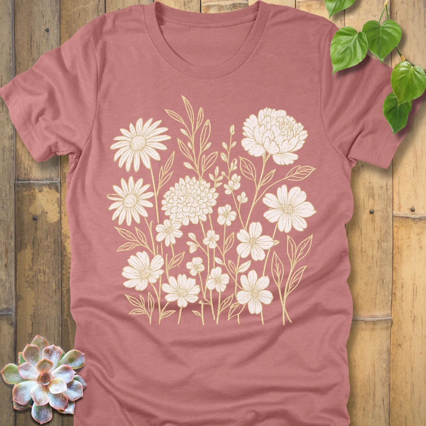 Heather Mauve t-shirt featuring the design Eternal Flowers printed floral graphic tee.