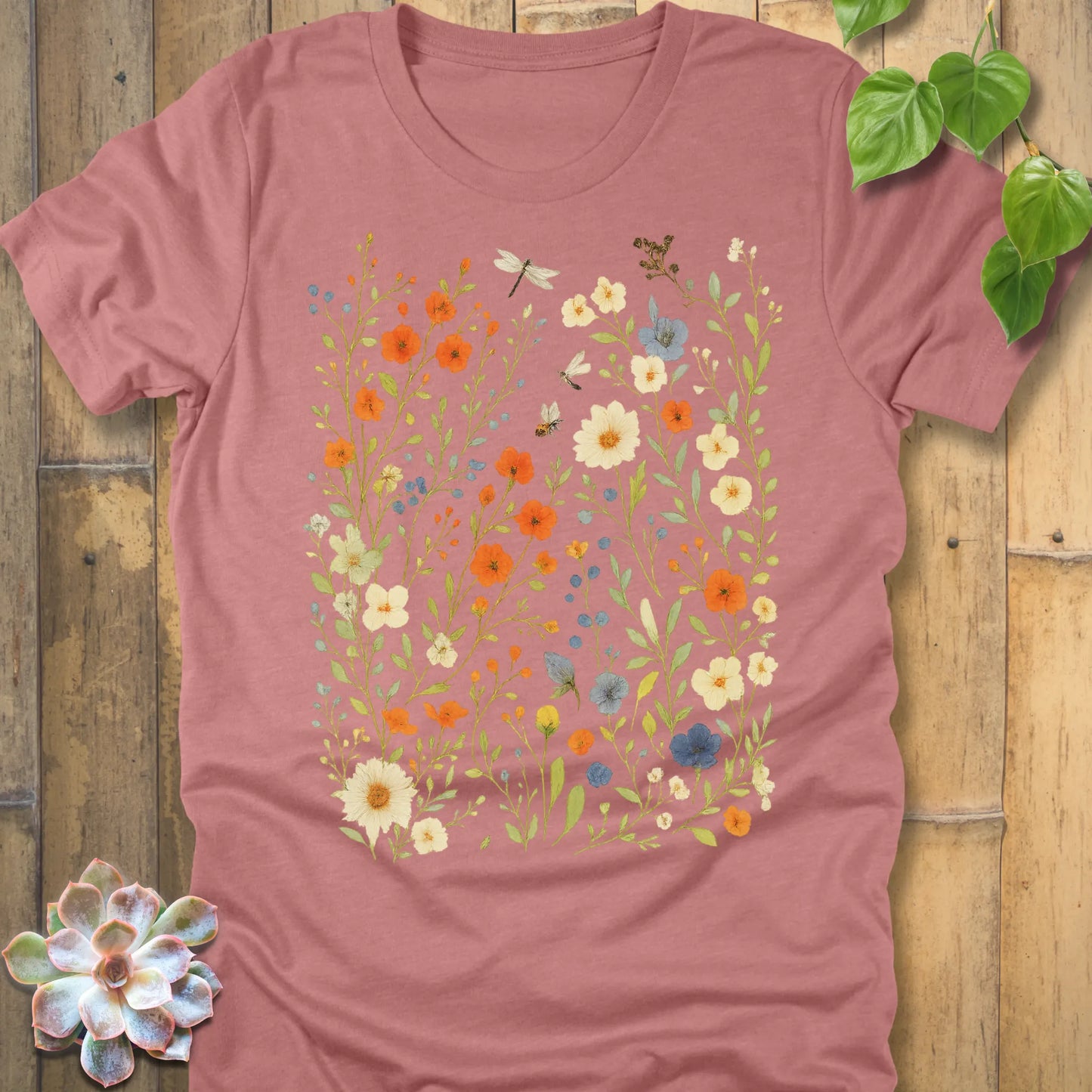 Heather Mauve t-shirt featuring the design Meadow Magic printed floral graphic tee.