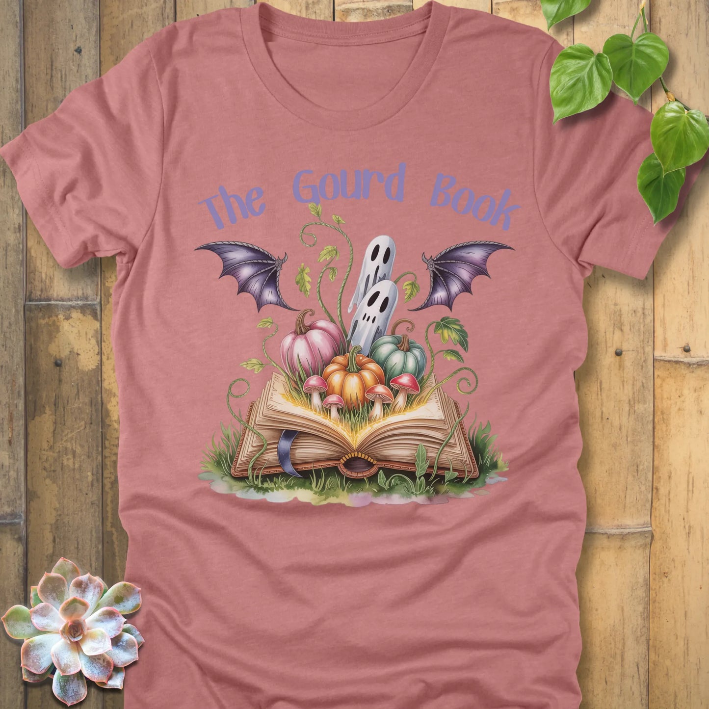 Heather Mauve t-shirt featuring the design The Guard Book T-Shirt printed with a halloween design