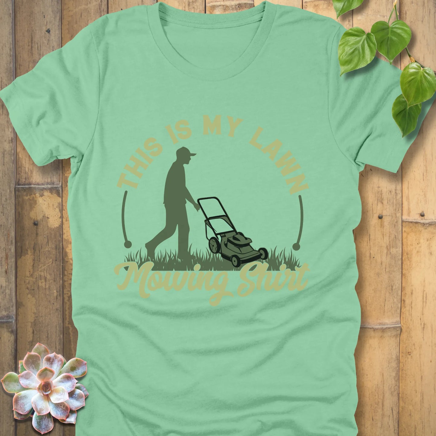 Heather Mint t-shirt featuring the design This is my lawn mowing with a man using a lawn mower.