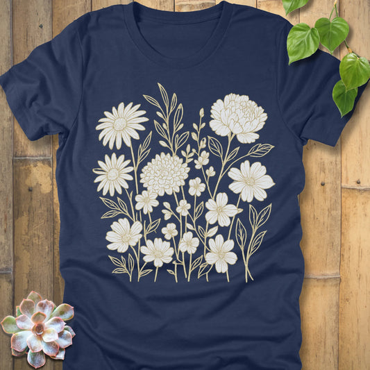 Heather Navy t-shirt featuring the design Eternal Flowers printed floral graphic tee.