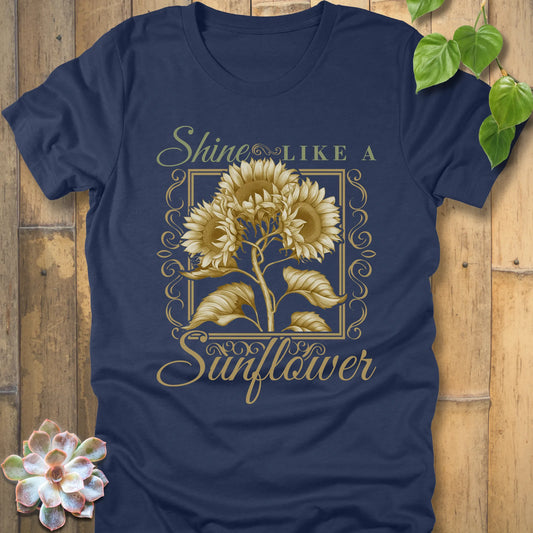 Heather Navy t-shirt featuring the design Shine Like A Sunflower with a print of frame flower.